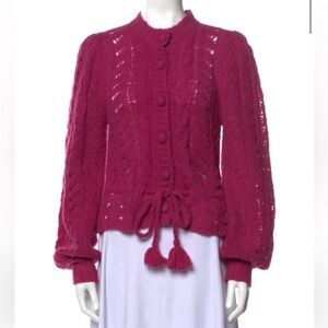 LoveShackFancy Fuchsia Pink Alpaca Knit Button Up Cardigan
